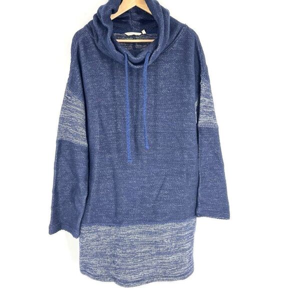 Soft Surroundings Tunic Top Size Large Navy Textured Cowl Neck Knit Long Sleeve - Picture 1 of 8
